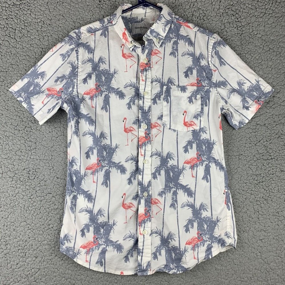 Goodfellow Hawaiian‎ Shirt Flamingo Palm Trees Mens S Hawaii Tropical Cruise